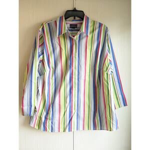 Westbound Women's Colorful Striped Button Down Winkle Free Shirt Top Size 1X